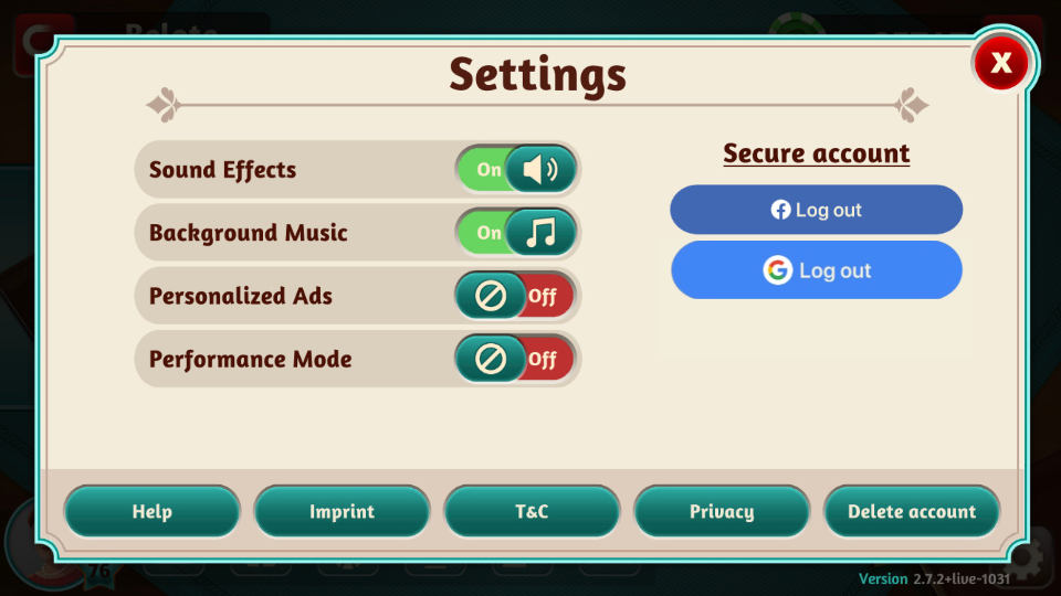 New Settings - Google - Log out