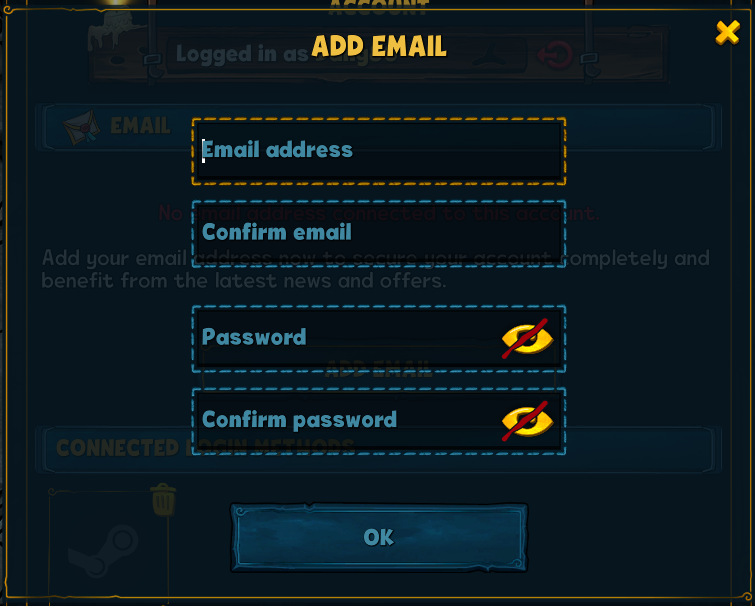 Add email and password