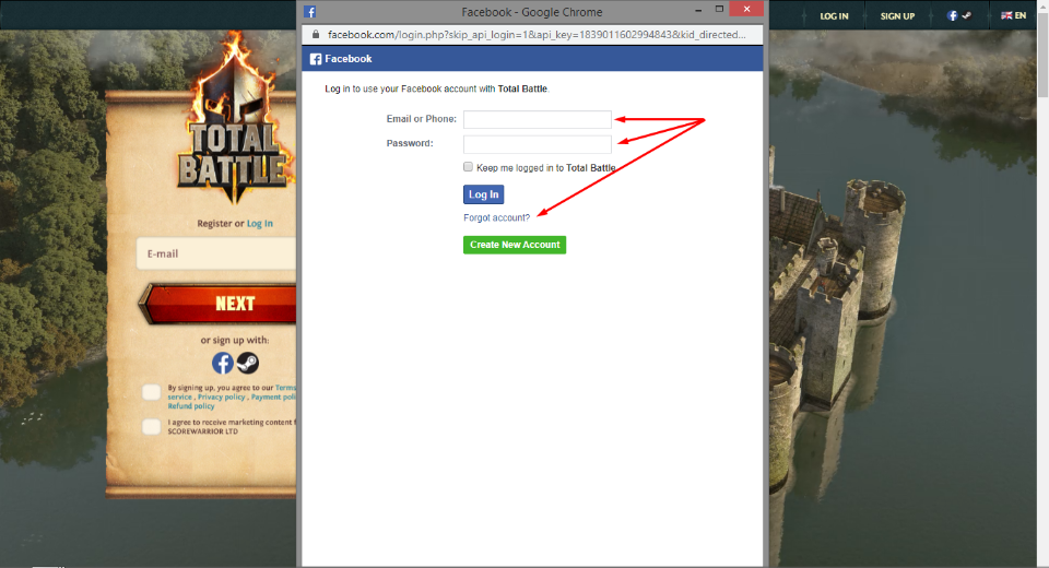 Facebook account website login issue — Triumph: Dawn of Power Help Center