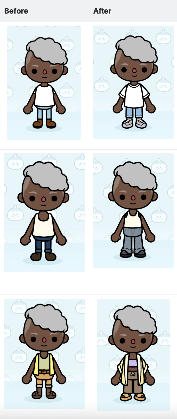 before and after outfits